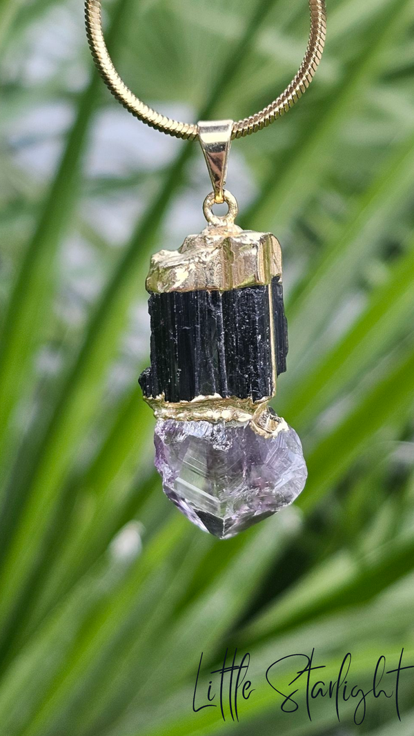 Zwarte toermalijn met Amethist hanger