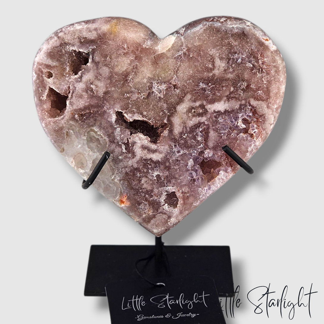 Druzy roze amethist hart op standaard 