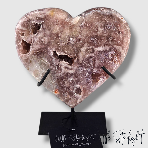 Druzy roze amethist hart op standaard 